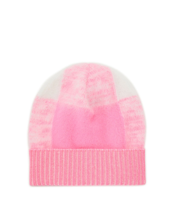 Berretto donna rosa e bianco in lana merinos con lavorazione cardata e pattern Maxi Check - Iceberg - Official Website
