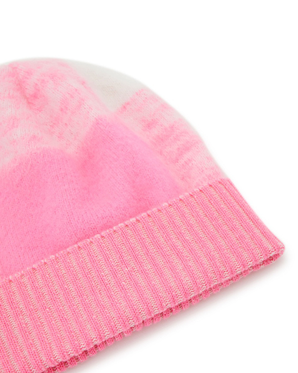 Berretto donna rosa e bianco in lana merinos con lavorazione cardata e pattern Maxi Check - Iceberg - Official Website