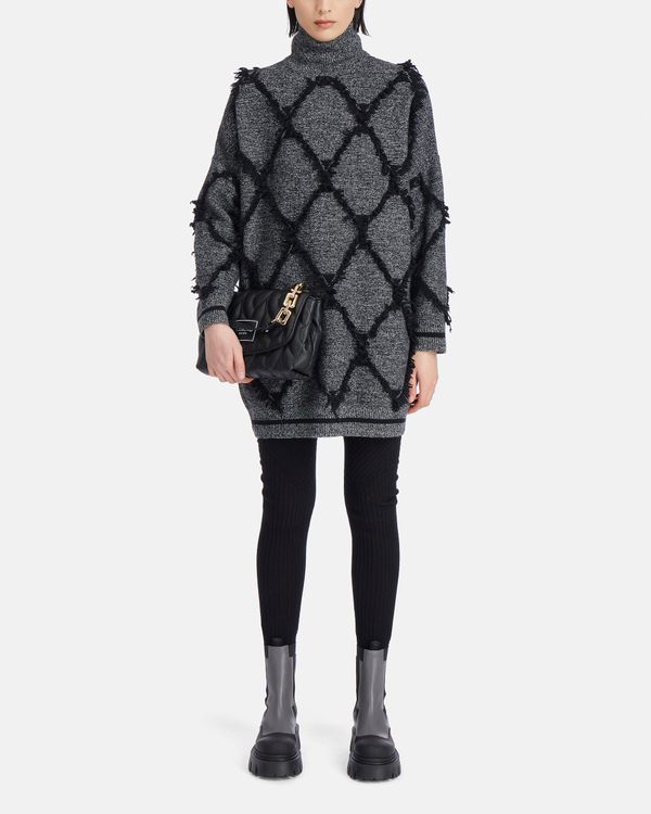 Mini abito in maglia a collo alto grigio melange comfort fit - Iceberg - Official Website