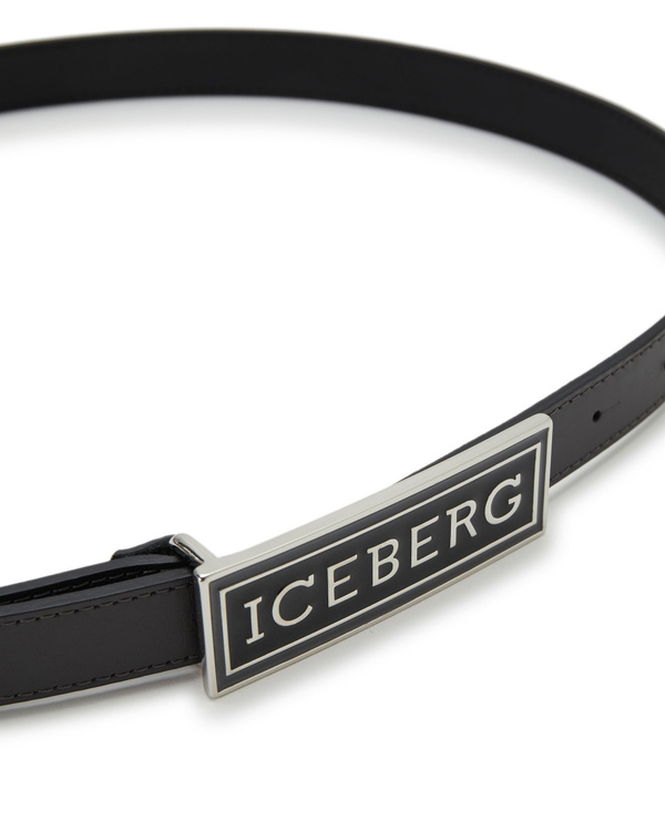 Cintura nera in pelle con logo - Iceberg - Official Website