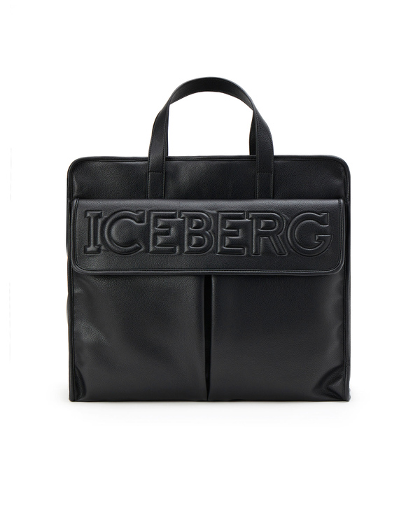 Borsa nera con manici, tasche e logo Iceberg goffrato - Iceberg - Official Website