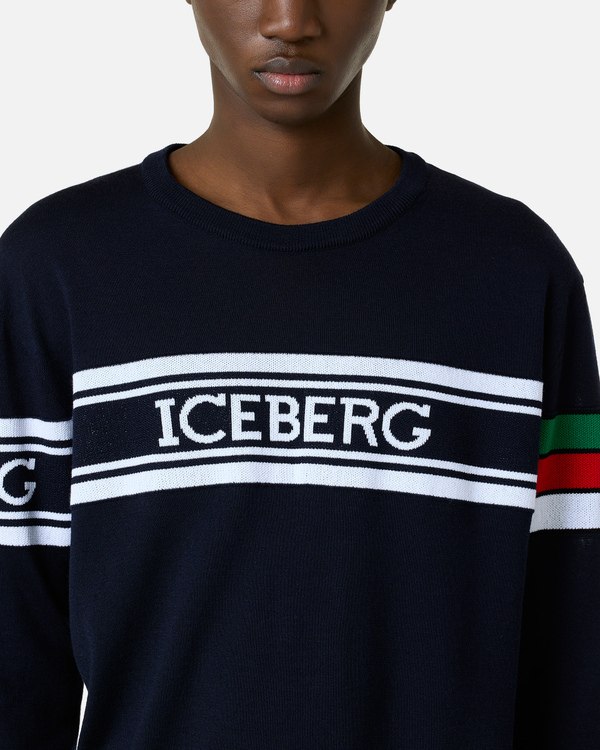 Maglia girocollo blu con logo - Iceberg - Official Website