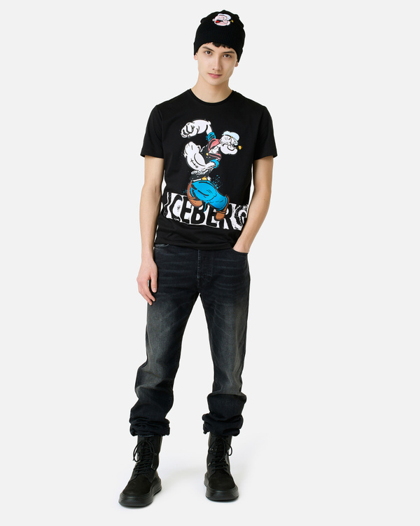 T-shirt nera Popeye stencil - Iceberg - Official Website