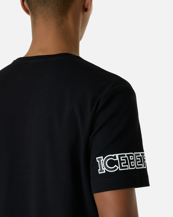 T-shirt nera taschino e loghi - Iceberg - Official Website
