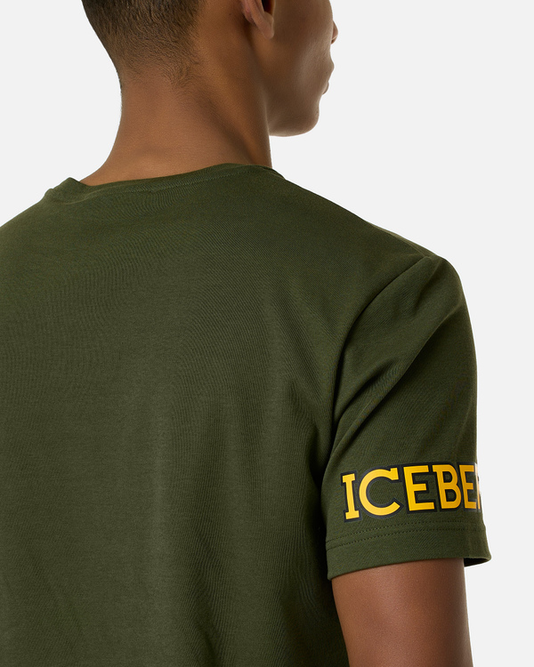 T-shirt verde taschino e loghi - Iceberg - Official Website