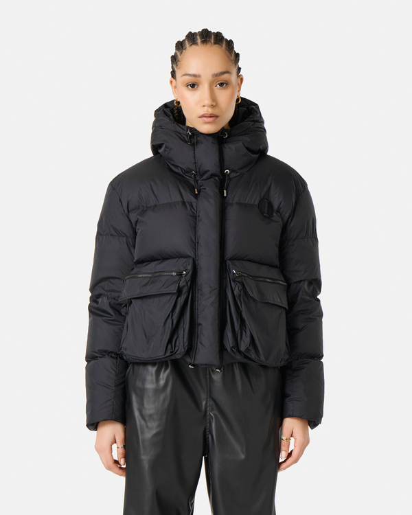 Black cropped down jacket with patch logo - Iceberg - Official Website