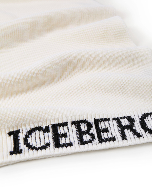 Cream knitted scarf with logo - Iceberg - Official Website