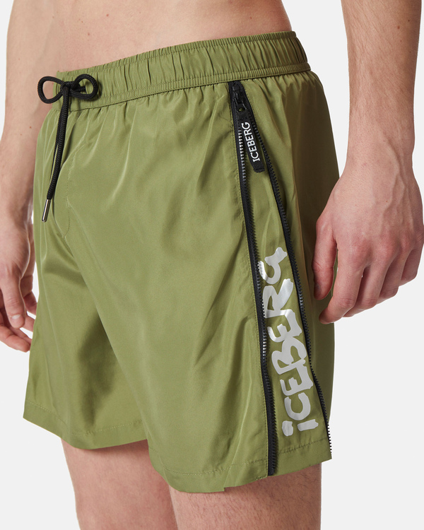 Green boxer swimming shorts with side logo detail - Iceberg - Official Website