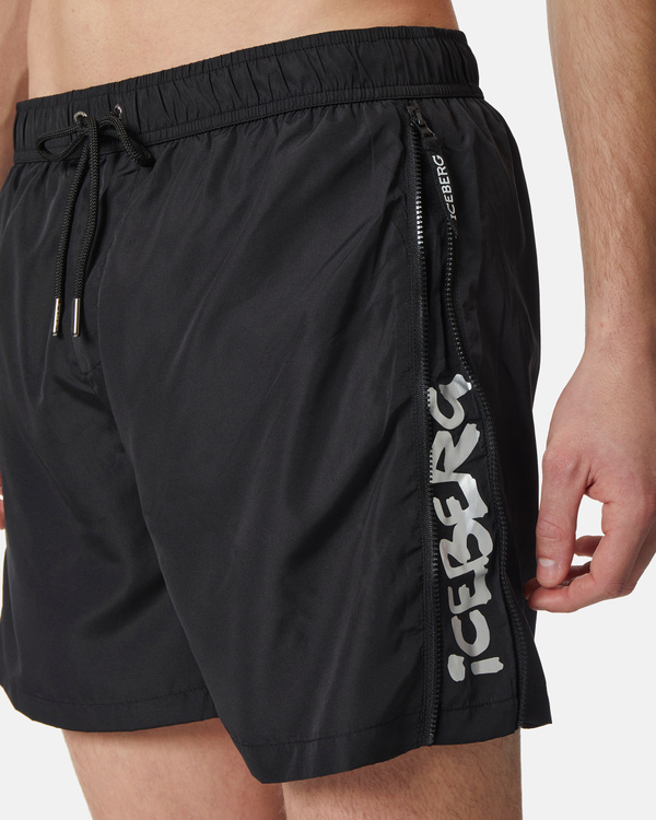 Black boxer swimming shorts with side logo detail - Iceberg - Official Website