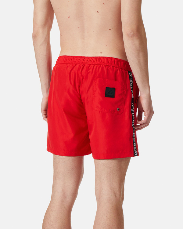 Red vertical logo detail boxer swimming shorts - Iceberg - Official Website