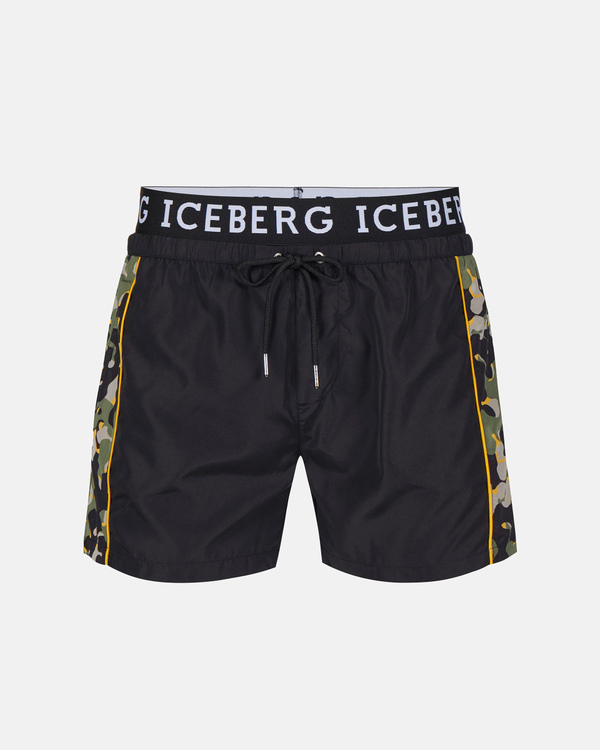 Black with camo print side boxer swimming shorts - Iceberg - Official Website