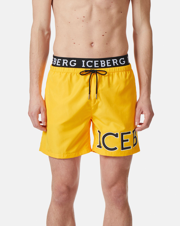 Yellow institutional logo waistband boxer swimming shorts - Iceberg - Official Website