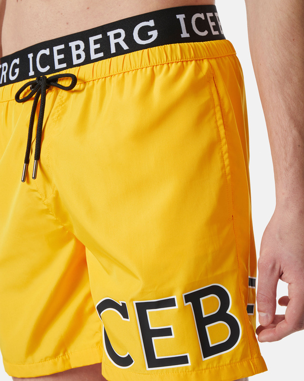 Yellow institutional logo waistband boxer swimming shorts - Iceberg - Official Website