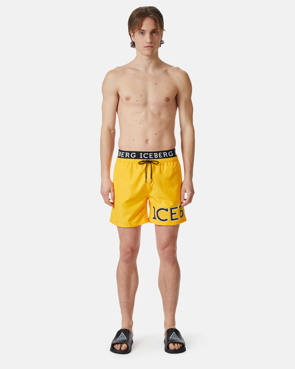 Yellow institutional logo waistband boxer swimming shorts - Iceberg - Official Website