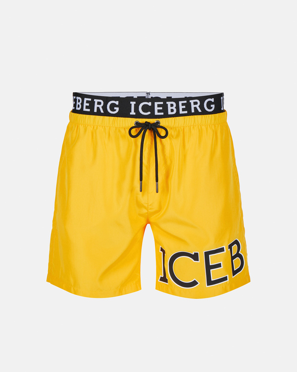 Yellow institutional logo waistband boxer swimming shorts - Iceberg - Official Website