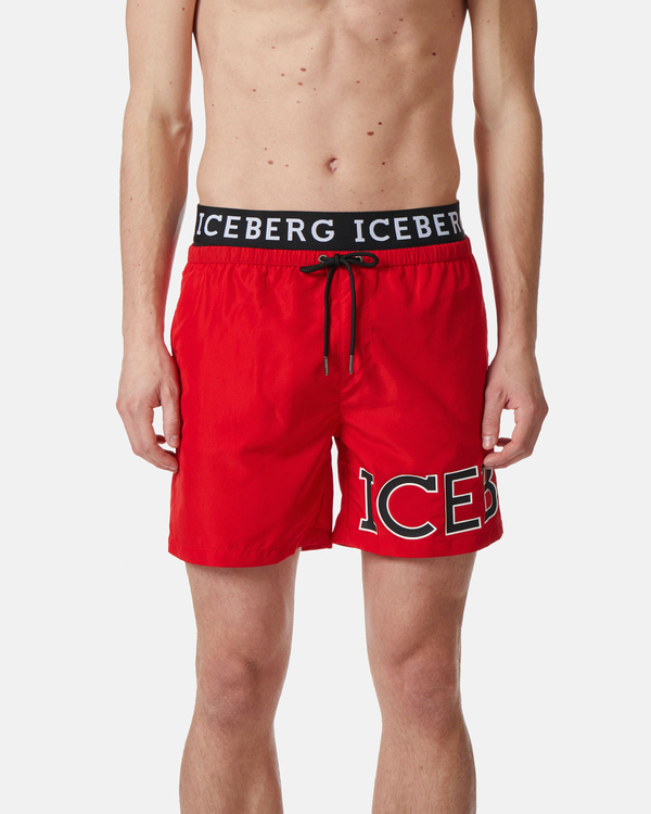 Red institutional logo waistband swimming boxer shorts - Iceberg - Official Website