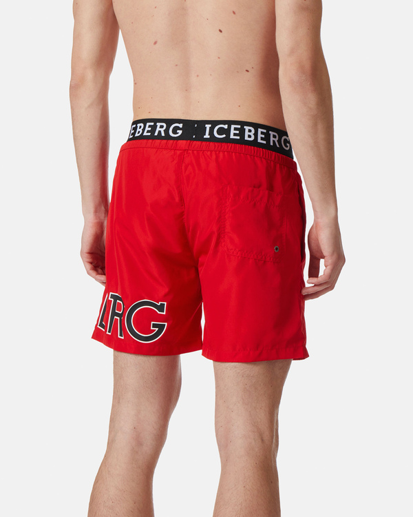 Red institutional logo waistband swimming boxer shorts - Iceberg - Official Website