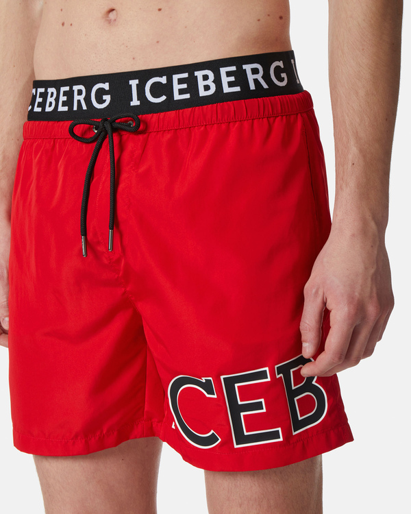 Red institutional logo waistband swimming boxer shorts - Iceberg - Official Website