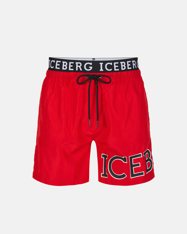 Red institutional logo waistband swimming boxer shorts - Iceberg - Official Website