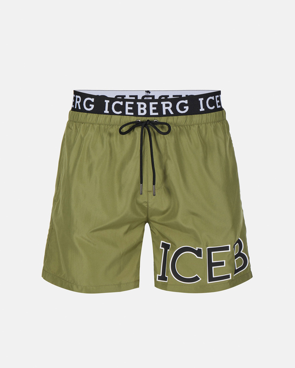 Green institutional logo waistband boxer swimming shorts - Iceberg - Official Website