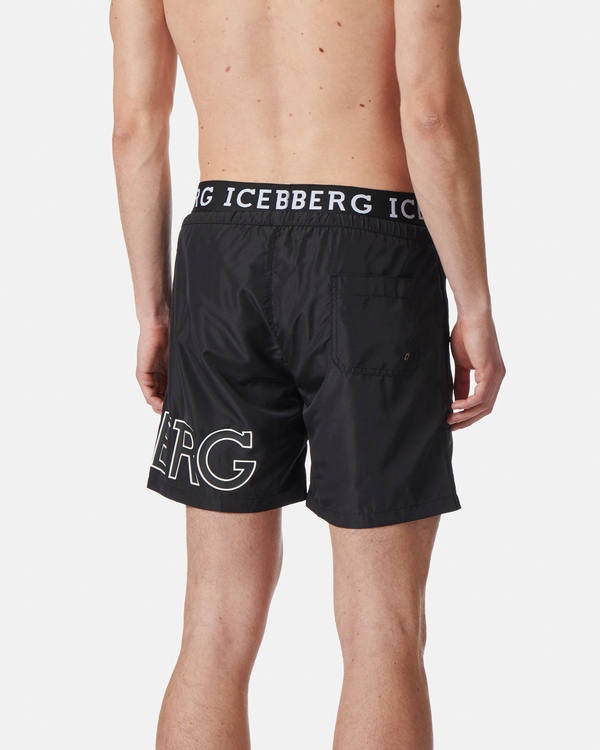 Black institutional logo waistband swimming boxer shorts - Iceberg - Official Website