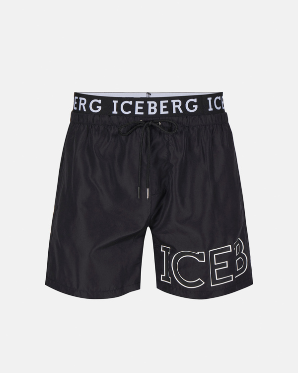 Black institutional logo waistband swimming boxer shorts - Iceberg - Official Website