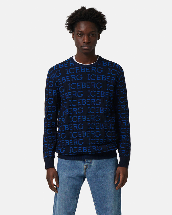 All-over 3D logo sweatshirt in navy blue - Iceberg - Official Website