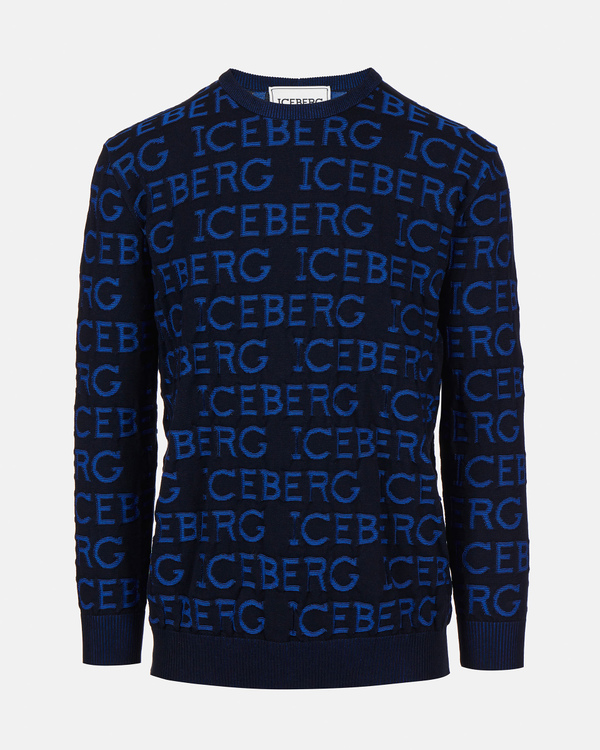 All-over 3D logo sweatshirt in navy blue - Iceberg - Official Website