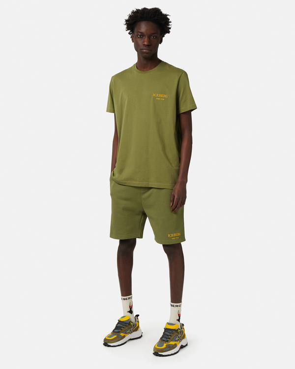 Khaki green heritage logo shorts - Iceberg - Official Website