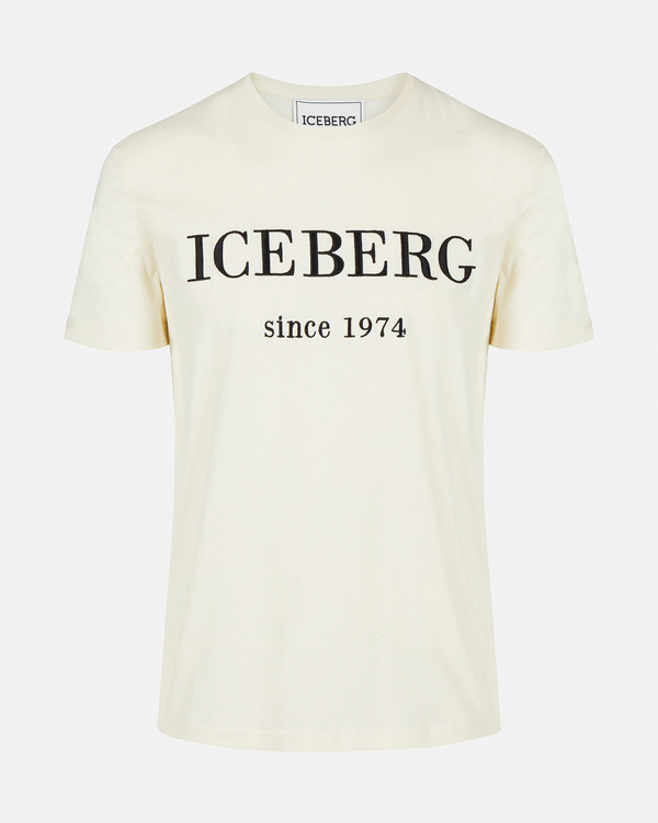 Embroidered heritage logo t-shirt in cream - Iceberg - Official Website