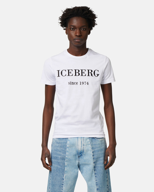 T-shirt bianco ottico logo heritage ricamato - Iceberg - Official Website