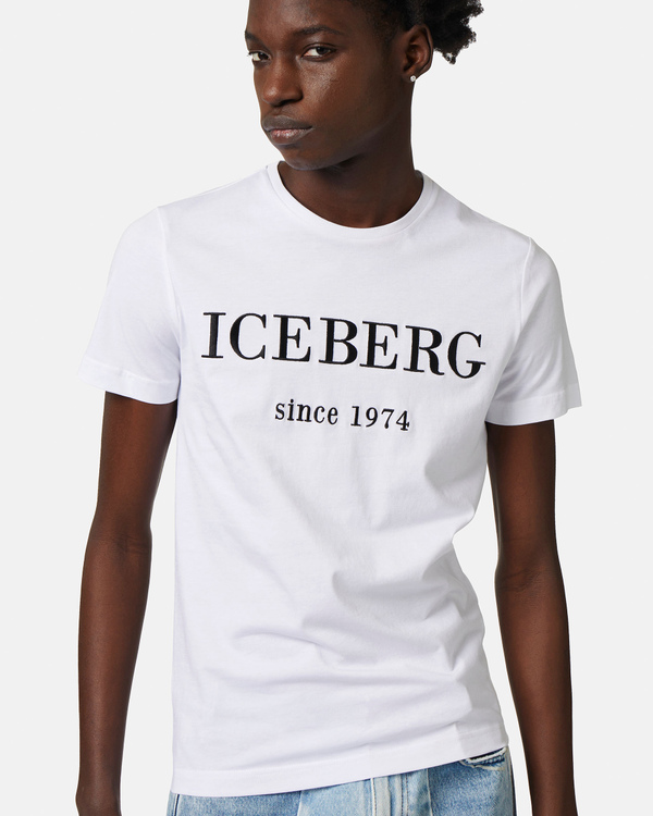 T-shirt bianco ottico logo heritage ricamato - Iceberg - Official Website