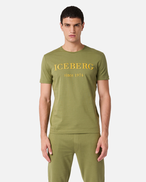 Embroidered heritage logo khaki t-shirt - Iceberg - Official Website