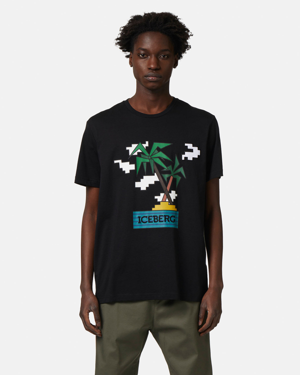 Palm print t-shirt in black - Iceberg - Official Website