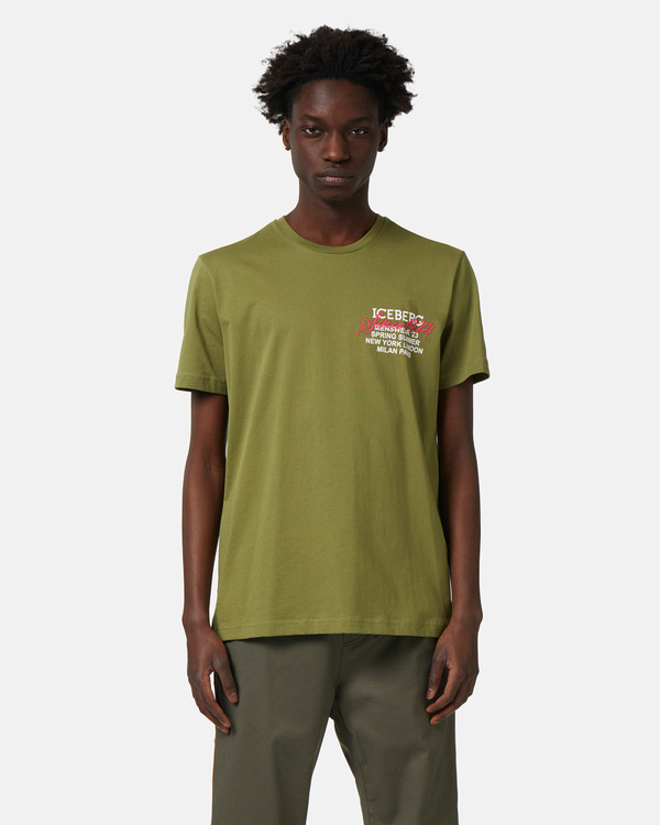Floral print khaki green t-shirt - Iceberg - Official Website
