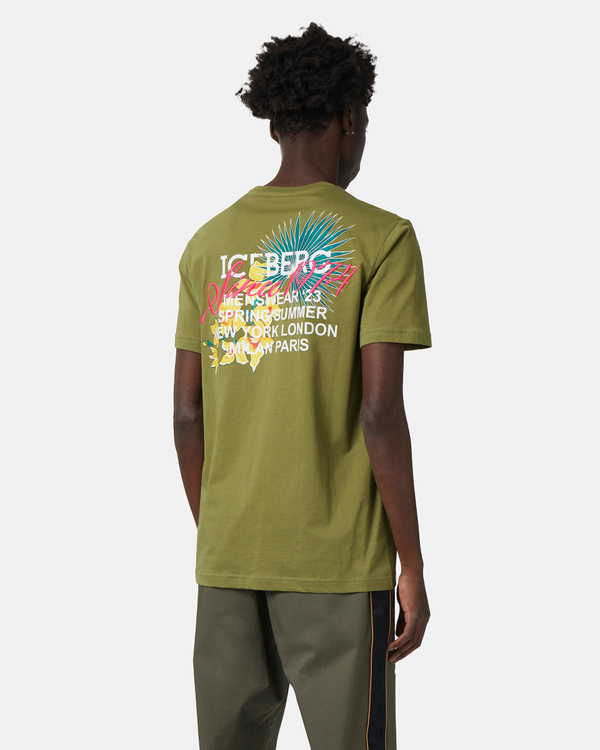 Floral print khaki green t-shirt - Iceberg - Official Website