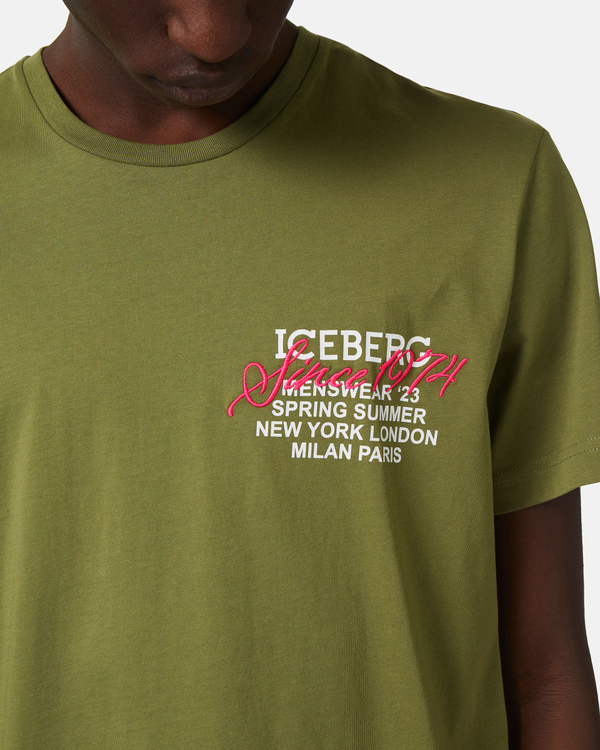 T-shirt kaki stampa floreale - Iceberg - Official Website