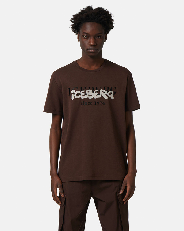 Heritage logo print t-shirt in brown - Iceberg - Official Website
