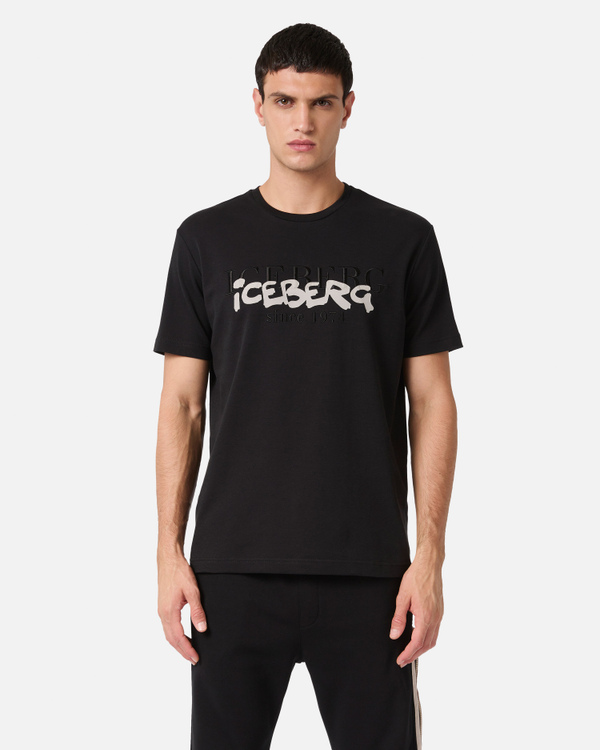 T-shirt nera stampa logo heritage - Iceberg - Official Website
