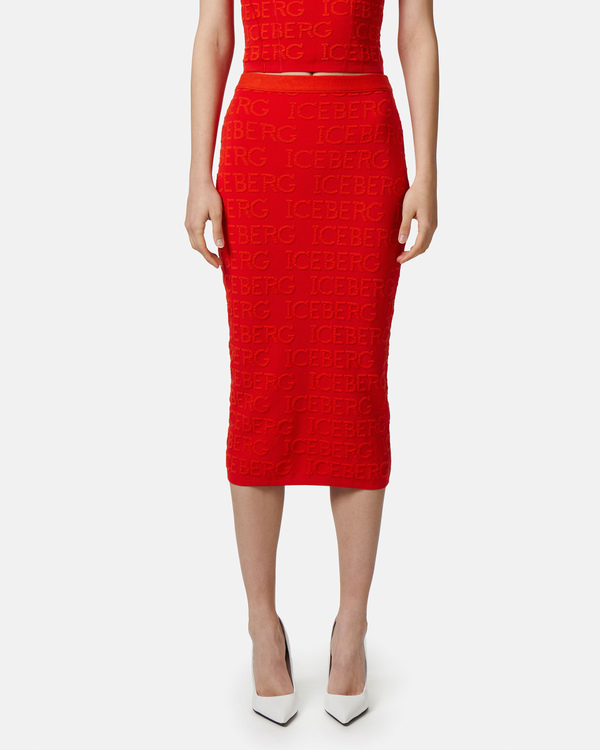 3D logo pencil skirt in orange red - Iceberg - Official Website