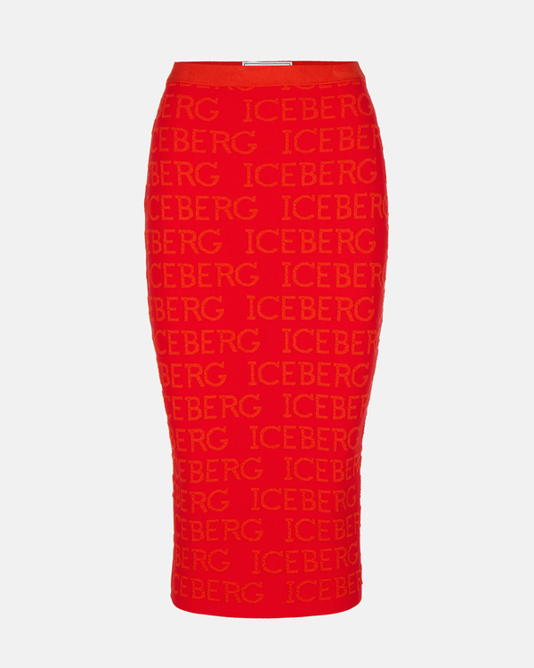 3D logo pencil skirt in orange red - Iceberg - Official Website