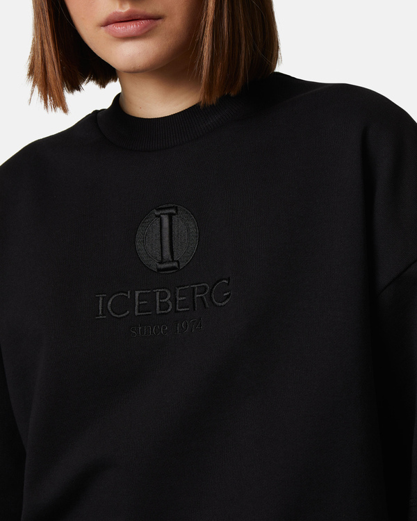 Felpa nera maniche corte "I" monogramma - Iceberg - Official Website