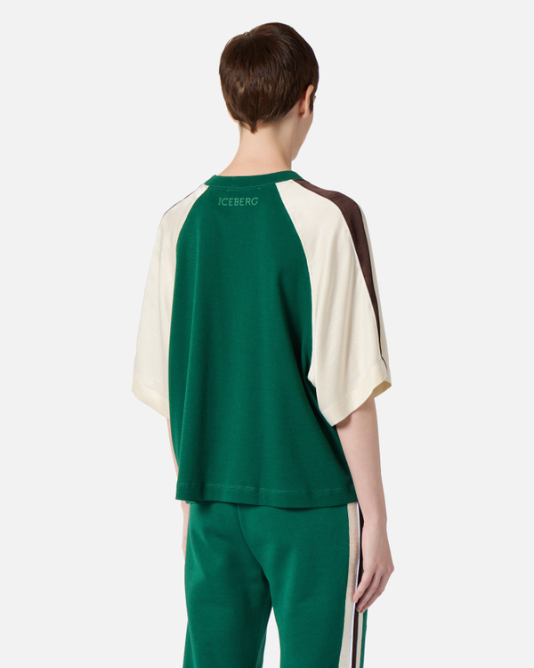 T-shirt raglan verde stampa fiori - Iceberg - Official Website