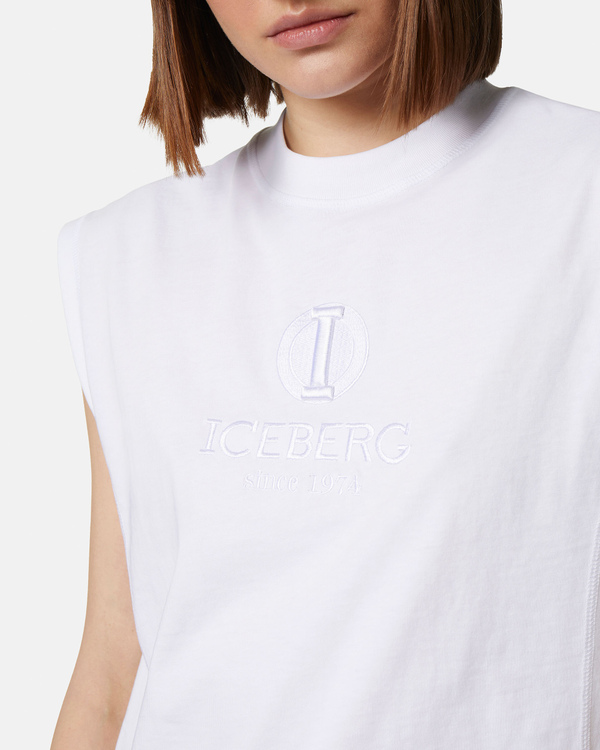 Sleeveless white t-shirt with "I" monogram logo - Iceberg - Official Website