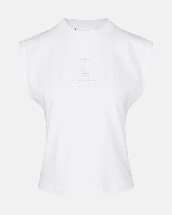 Sleeveless white t-shirt with "I" monogram logo - Iceberg - Official Website