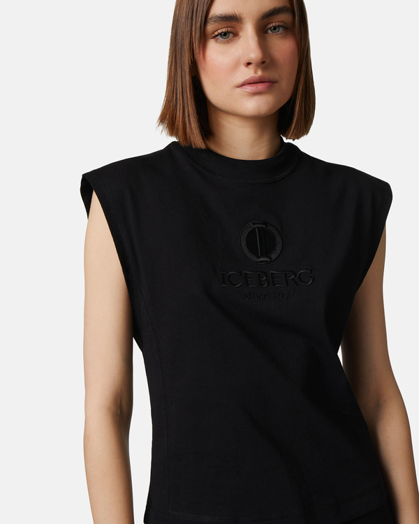 Sleeveless black t-shirt with "I" monogram logo - Iceberg - Official Website