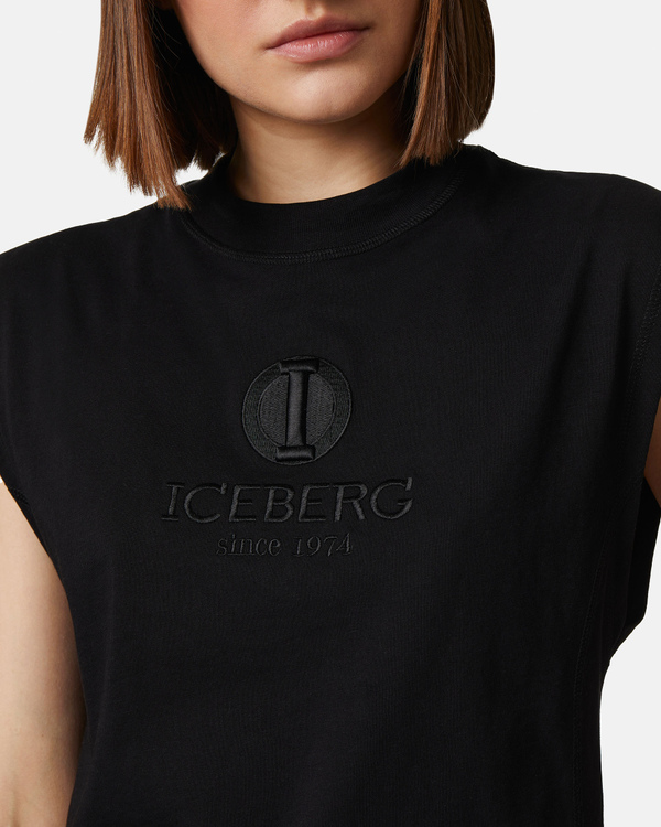 Sleeveless black t-shirt with "I" monogram logo - Iceberg - Official Website