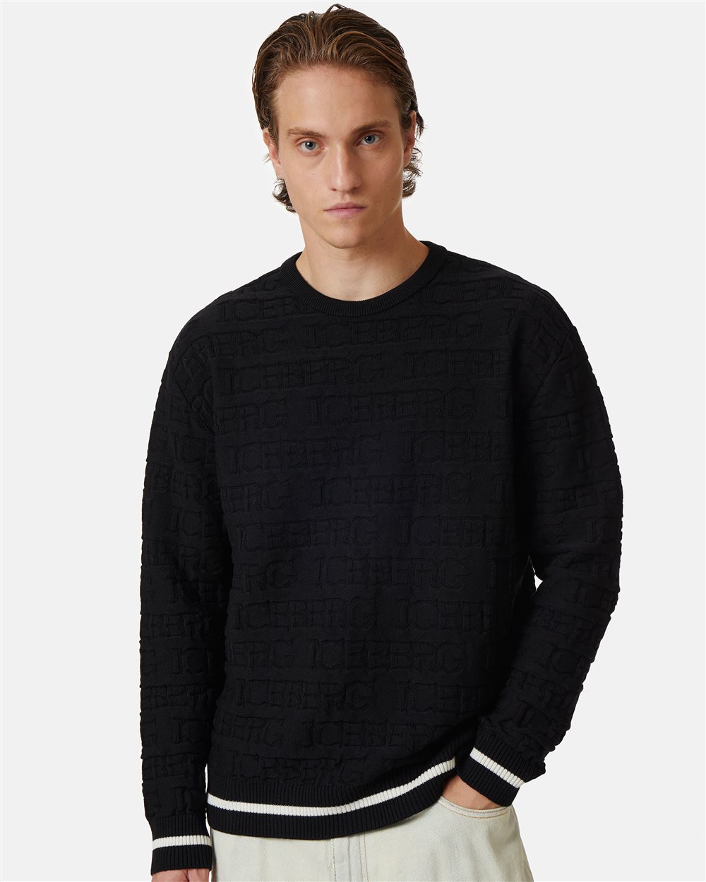 Black sweater with allover logo - Iceberg - Official Website