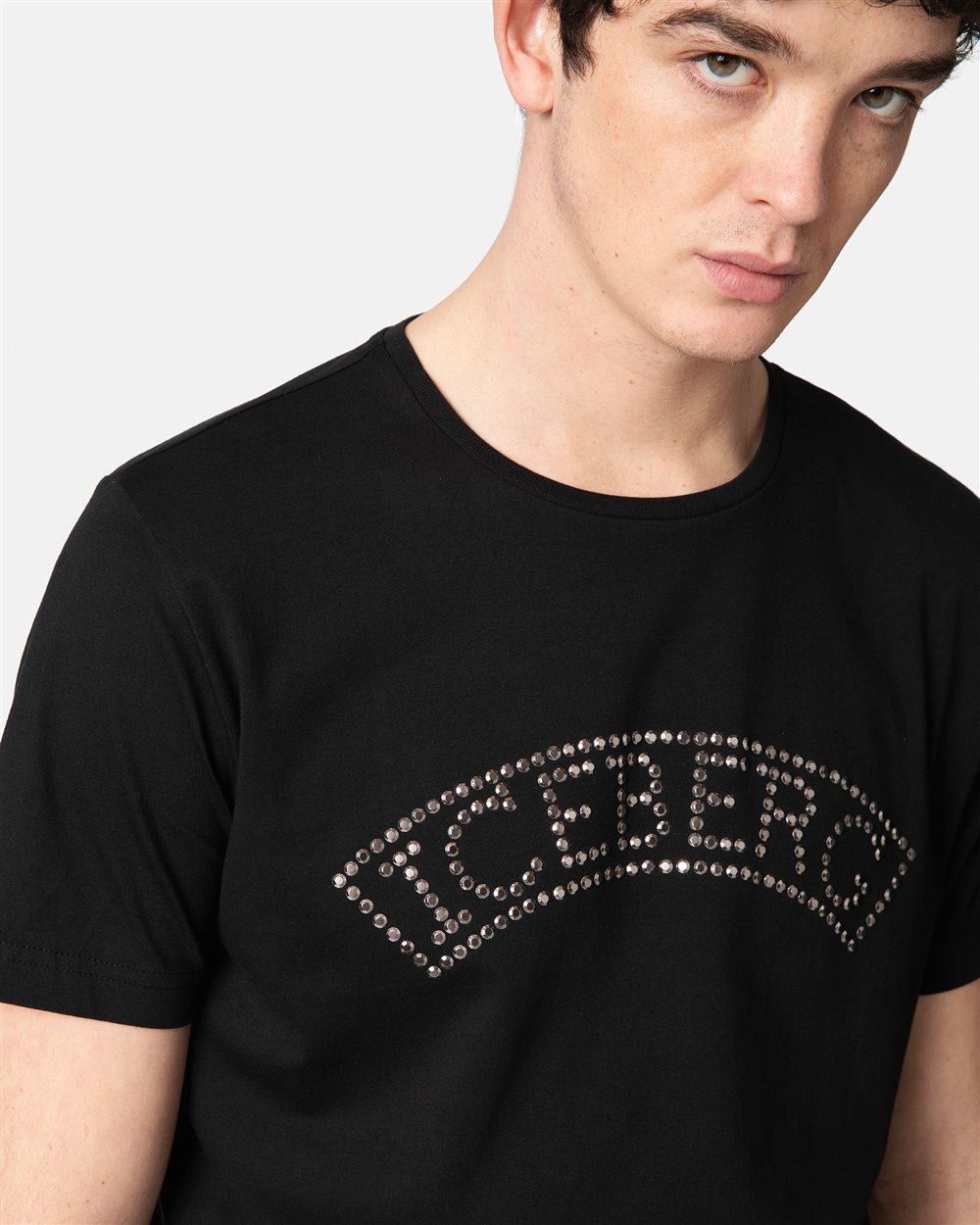 Black T-shirt with studded logo - Iceberg - Official Website