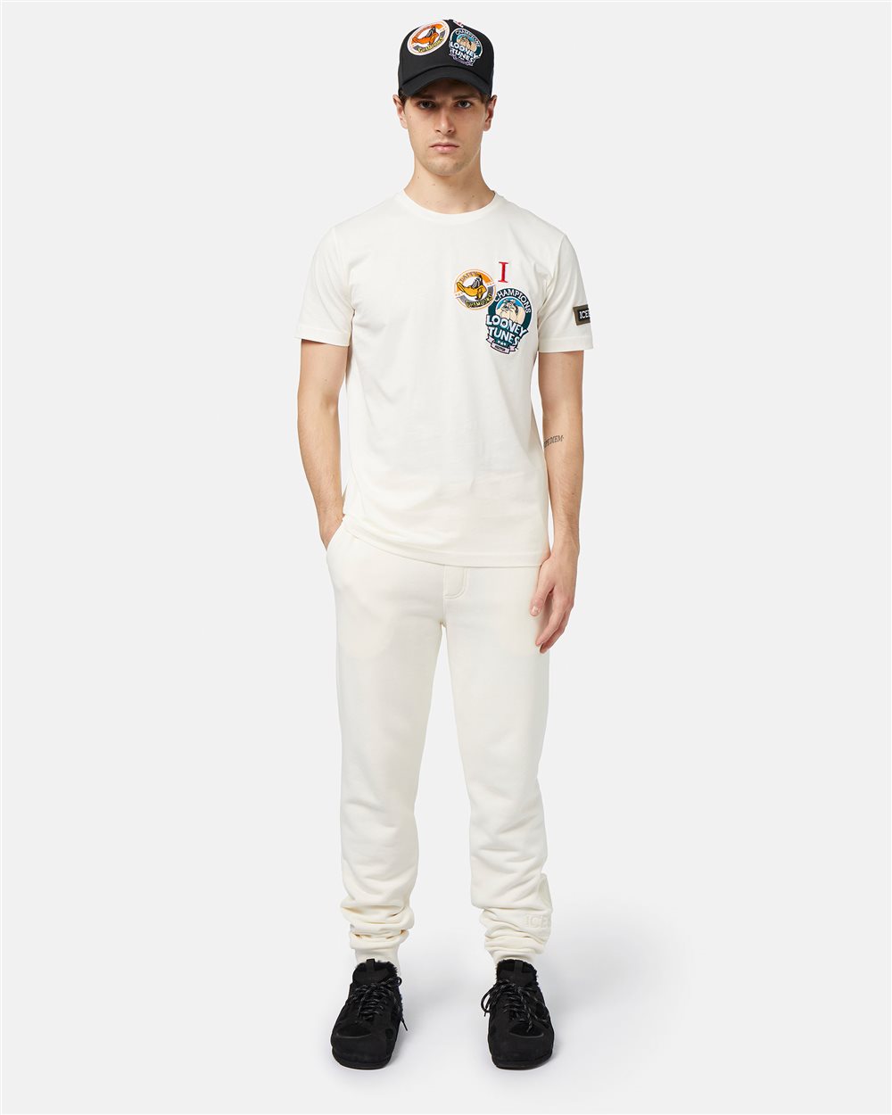White ivory T-shirt with cartoon patch - Iceberg - Official Website